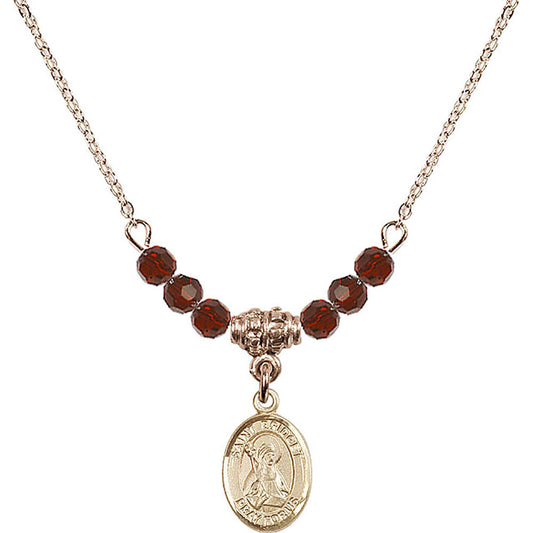 14kt Gold Filled Saint Bridget of Sweden Birthstone Necklace with Garnet Beads - 9122
