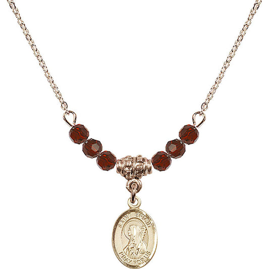 14kt Gold Filled Saint Brigid of Ireland Birthstone Necklace with Garnet Beads - 9123