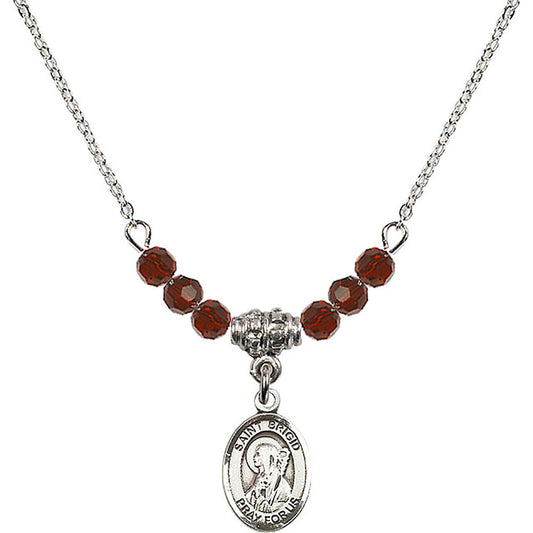 Sterling Silver Saint Brigid of Ireland Birthstone Necklace with Garnet Beads - 9123