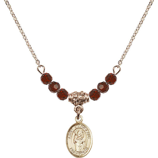 14kt Gold Filled Saint Stanislaus Birthstone Necklace with Garnet Beads - 9124