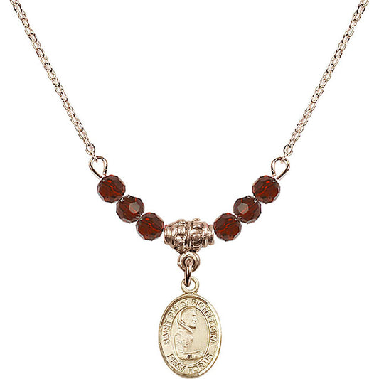 14kt Gold Filled Saint Pio of Pietrelcina Birthstone Necklace with Garnet Beads - 9125