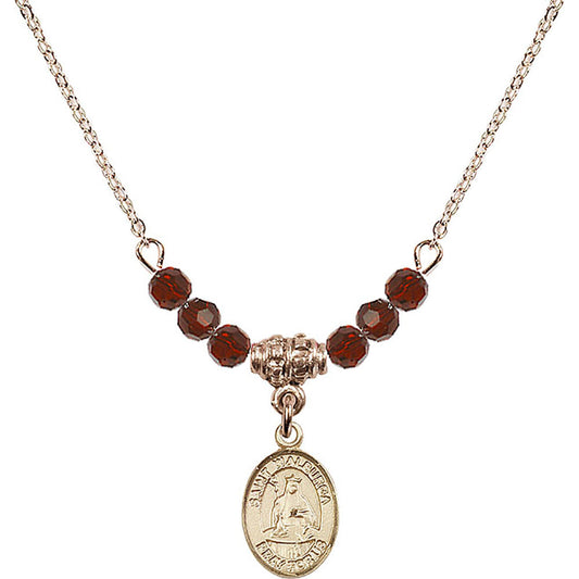 14kt Gold Filled Saint Walburga Birthstone Necklace with Garnet Beads - 9126