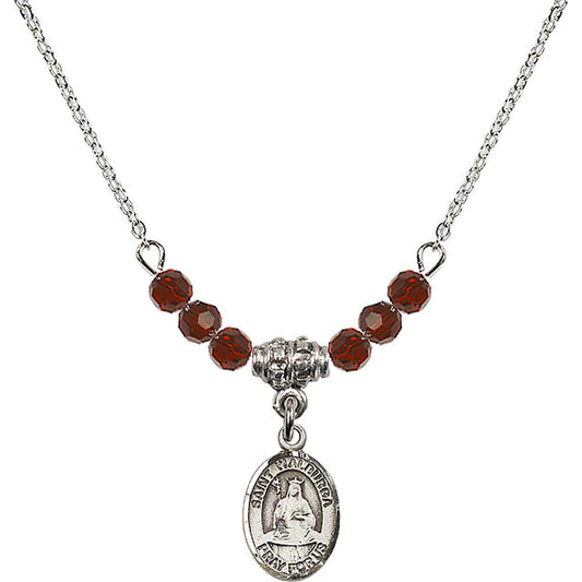 Sterling Silver Saint Walburga Birthstone Necklace with Garnet Beads - 9126