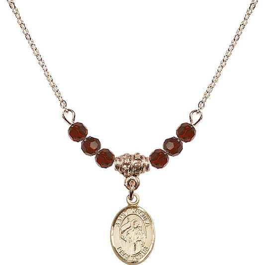 14kt Gold Filled Saint Ursula Birthstone Necklace with Garnet Beads - 9127