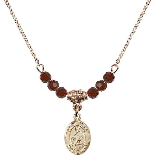 14kt Gold Filled Saint Agnes of Rome Birthstone Necklace with Garnet Beads - 9128