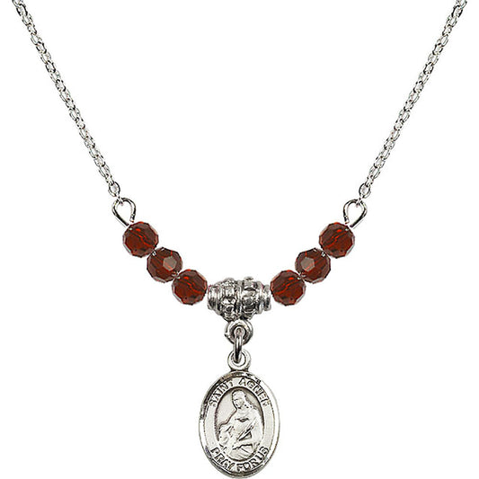 Sterling Silver Saint Agnes of Rome Birthstone Necklace with Garnet Beads - 9128