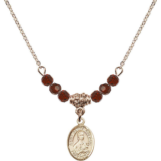 14kt Gold Filled Saint Gemma Galgani Birthstone Necklace with Garnet Beads - 9130