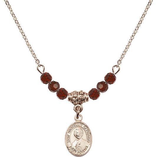 14kt Gold Filled Saint Marcellin Champagnat Birthstone Necklace with Garnet Beads - 9131