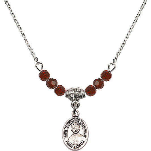 Sterling Silver Saint Marcellin Champagnat Birthstone Necklace with Garnet Beads - 9131