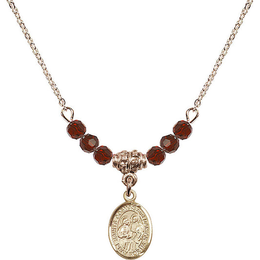 14kt Gold Filled Saints Cosmas & Damian Birthstone Necklace with Garnet Beads - 9132