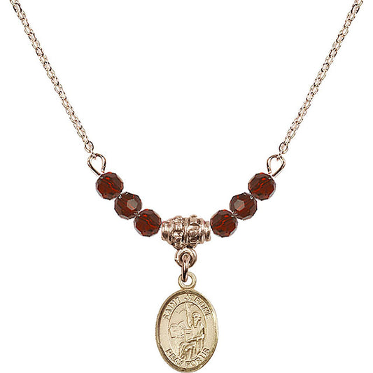 14kt Gold Filled Saint Jerome Birthstone Necklace with Garnet Beads - 9135