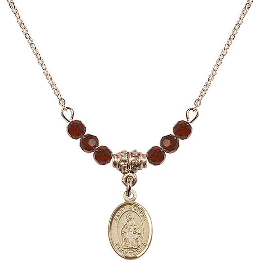 14kt Gold Filled Saint Sophia Birthstone Necklace with Garnet Beads - 9136