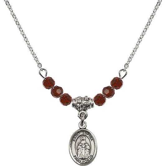 Sterling Silver Saint Sophia Birthstone Necklace with Garnet Beads - 9136