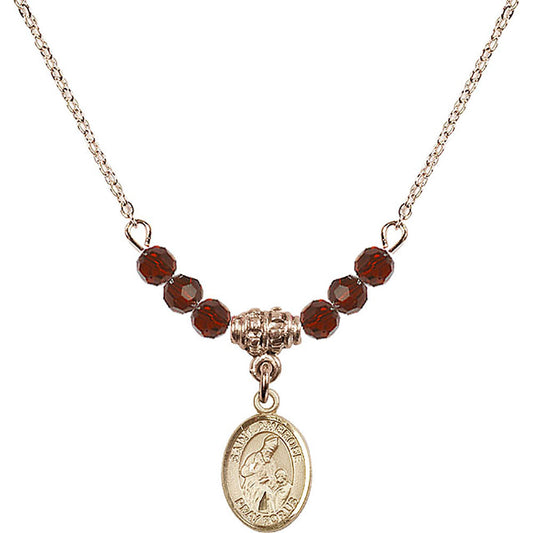 14kt Gold Filled Saint Ambrose Birthstone Necklace with Garnet Beads - 9137