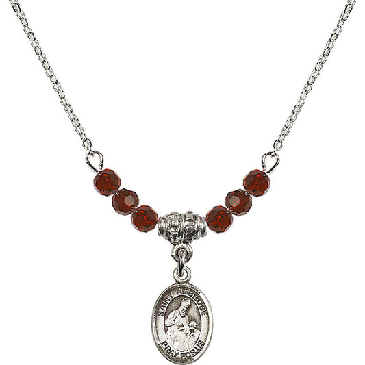 Sterling Silver Saint Ambrose Birthstone Necklace with Garnet Beads - 9137