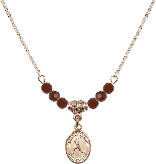 14kt Gold Filled Saint Christopher/Baseball Birthstone Necklace with Garnet Beads - 9150