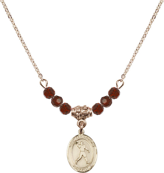 14kt Gold Filled Saint Christopher/Football Birthstone Necklace with Garnet Beads - 9151