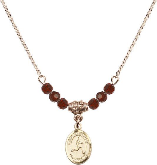 14kt Gold Filled Saint Sebastian/Track & Field Birthstone Necklace with Garnet Beads - 9176