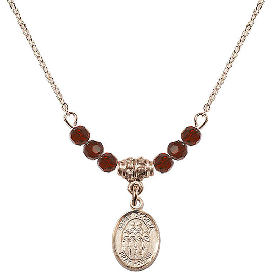 14kt Gold Filled Saint Cecilia / Choir Birthstone Necklace with Garnet Beads - 9180