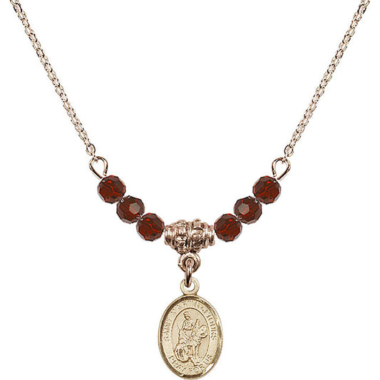 14kt Gold Filled Saint Martin of Tours Birthstone Necklace with Garnet Beads - 9200