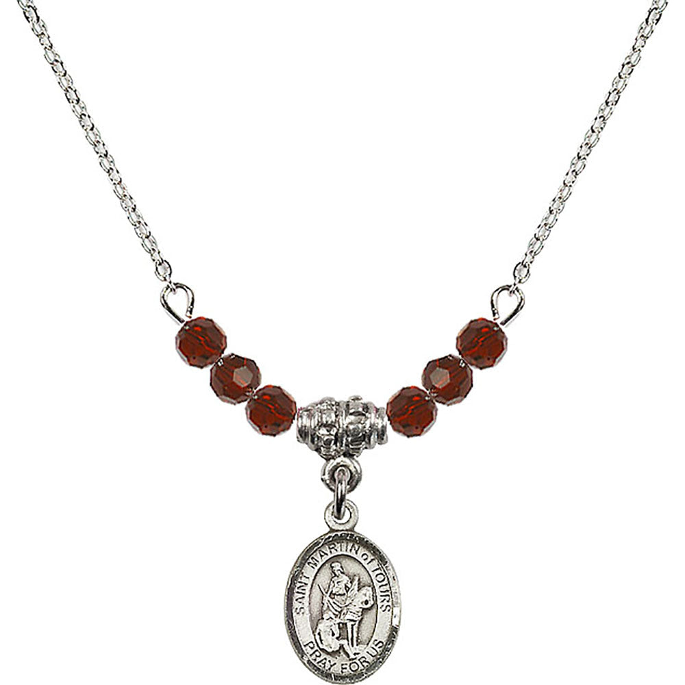 Sterling Silver Saint Martin of Tours Birthstone Necklace with Garnet Beads - 9200