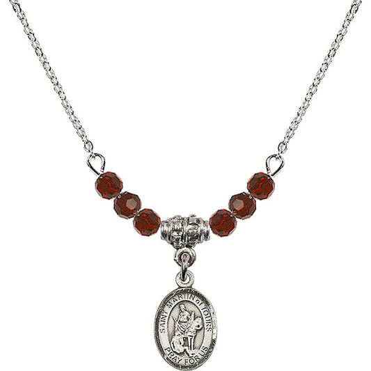 Sterling Silver Saint Martin of Tours Birthstone Necklace with Garnet Beads - 9200