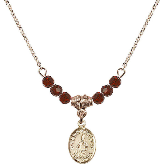 14kt Gold Filled Saint Augustine of Hippo Birthstone Necklace with Garnet Beads - 9202