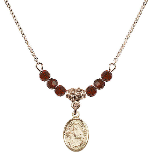 14kt Gold Filled Madonna del Ghisallo Birthstone Necklace with Garnet Beads - 9203