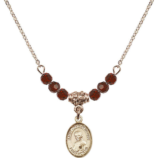 14kt Gold Filled Saint John Neumann Birthstone Necklace with Garnet Beads - 9204