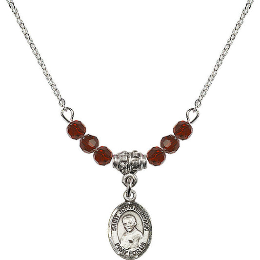 Sterling Silver Saint John Neumann Birthstone Necklace with Garnet Beads - 9204