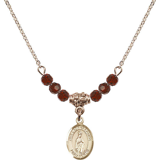 14kt Gold Filled Our Lady of Fatima Birthstone Necklace with Garnet Beads - 9205