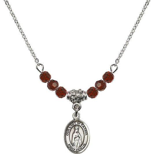 Sterling Silver Our Lady of Fatima Birthstone Necklace with Garnet Beads - 9205
