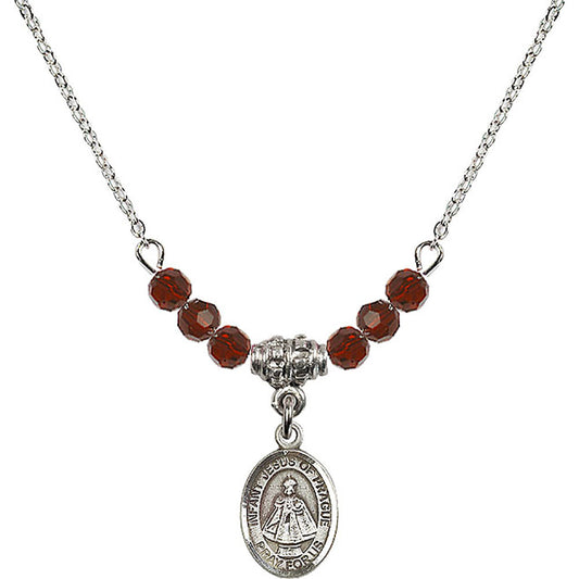 Sterling Silver Infant of Prague Birthstone Necklace with Garnet Beads - 9207