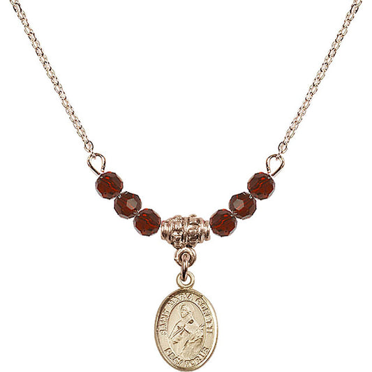 14kt Gold Filled Saint Maria Goretti Birthstone Necklace with Garnet Beads - 9208