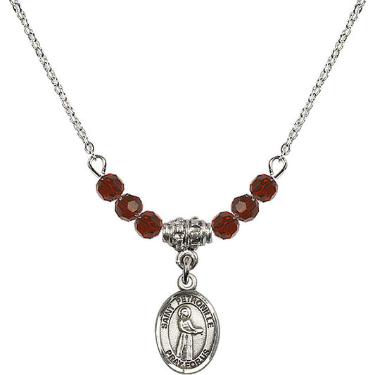 Sterling Silver Saint Petronille Birthstone Necklace with Garnet Beads - 9209
