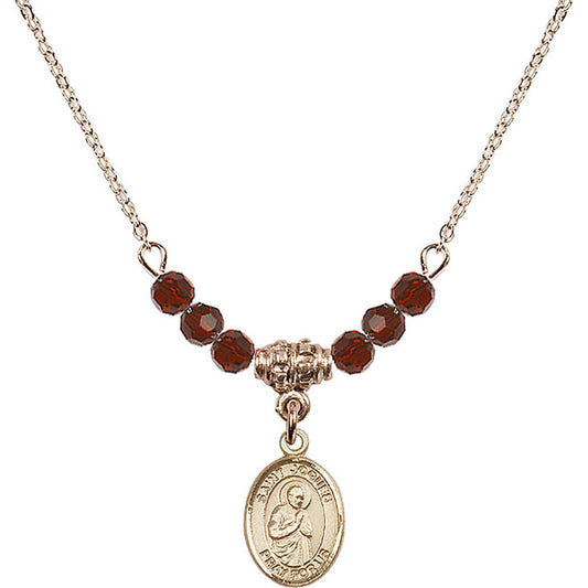 14kt Gold Filled Saint Isaac Jogues Birthstone Necklace with Garnet Beads - 9212