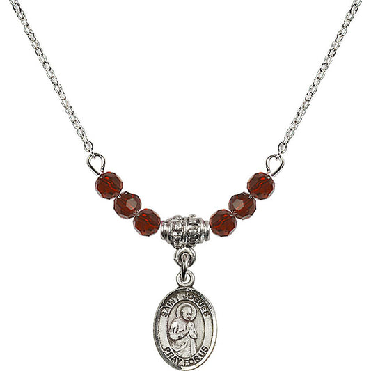 Sterling Silver Saint Isaac Jogues Birthstone Necklace with Garnet Beads - 9212