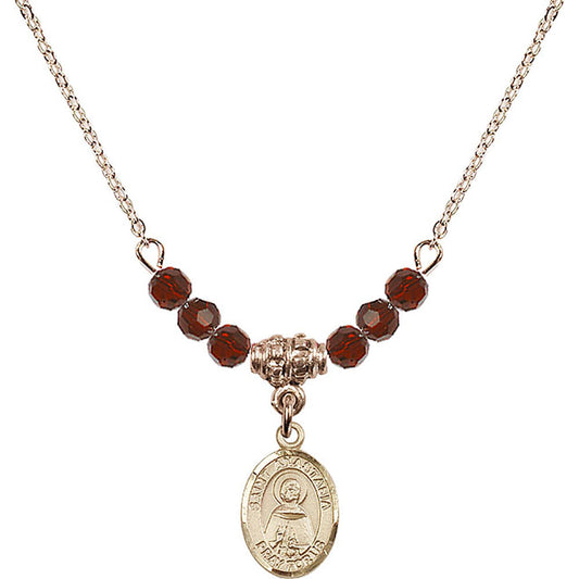 14kt Gold Filled Saint Anastasia Birthstone Necklace with Garnet Beads - 9213