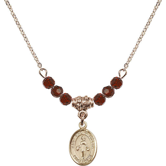 14kt Gold Filled Saint Nino de Atocha Birthstone Necklace with Garnet Beads - 9214