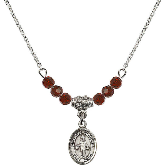 Sterling Silver Saint Nino de Atocha Birthstone Necklace with Garnet Beads - 9214