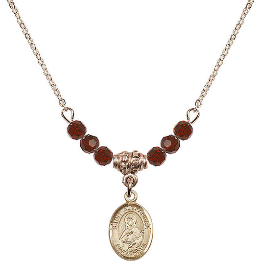 14kt Gold Filled Saint Alexandra Birthstone Necklace with Garnet Beads - 9215