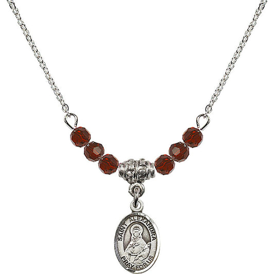 Sterling Silver Saint Alexandra Birthstone Necklace with Garnet Beads - 9215