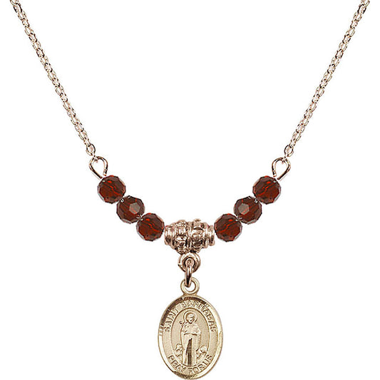 14kt Gold Filled Saint Barnabas Birthstone Necklace with Garnet Beads - 9216