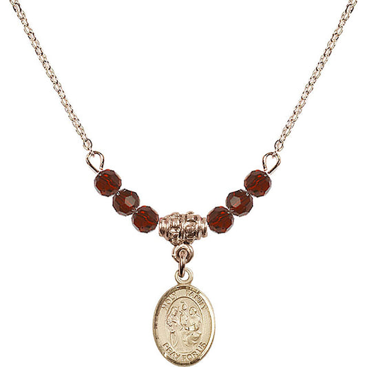 14kt Gold Filled Holy Family Birthstone Necklace with Garnet Beads - 9218