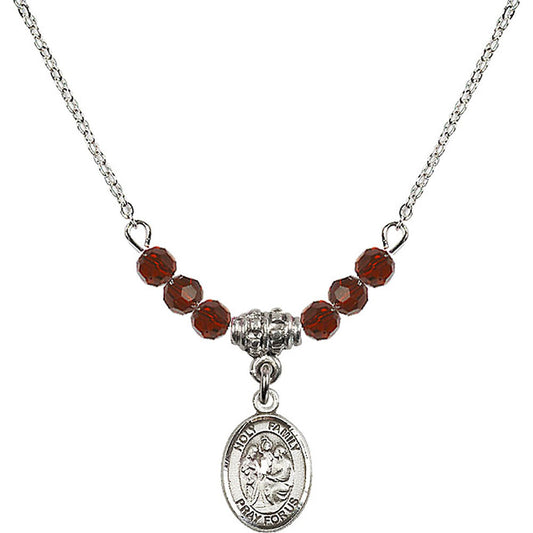 Sterling Silver Holy Family Birthstone Necklace with Garnet Beads - 9218