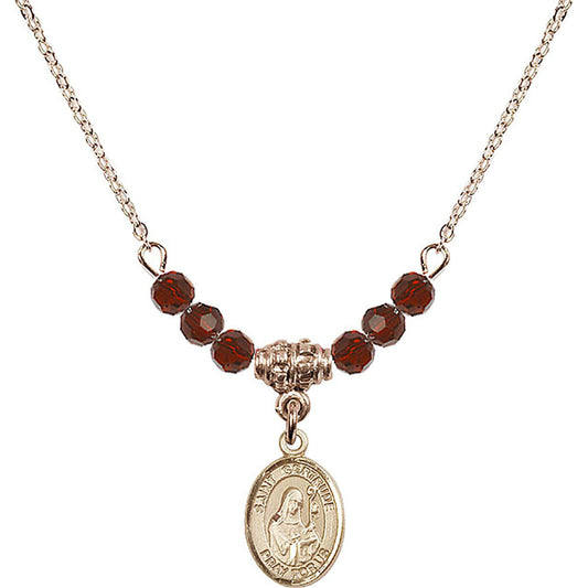 14kt Gold Filled Saint Gertrude of Nivelles Birthstone Necklace with Garnet Beads - 9219