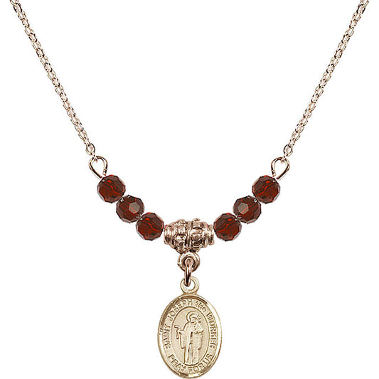 14kt Gold Filled Saint Joseph the Worker Birthstone Necklace with Garnet Beads - 9220