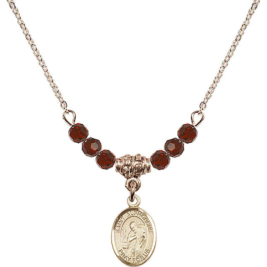 14kt Gold Filled Saint Alphonsus Birthstone Necklace with Garnet Beads - 9221