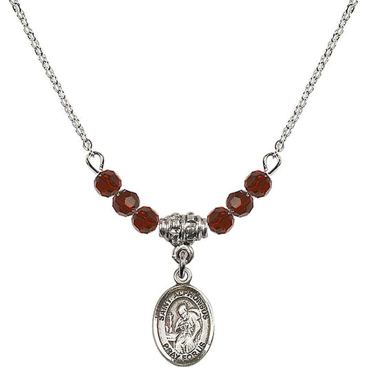 Sterling Silver Saint Alphonsus Birthstone Necklace with Garnet Beads - 9221