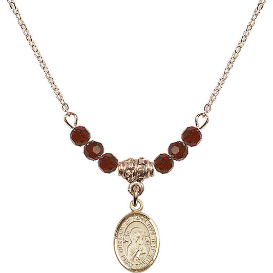 14kt Gold Filled Our Lady of Perpetual Help Birthstone Necklace with Garnet Beads - 9222